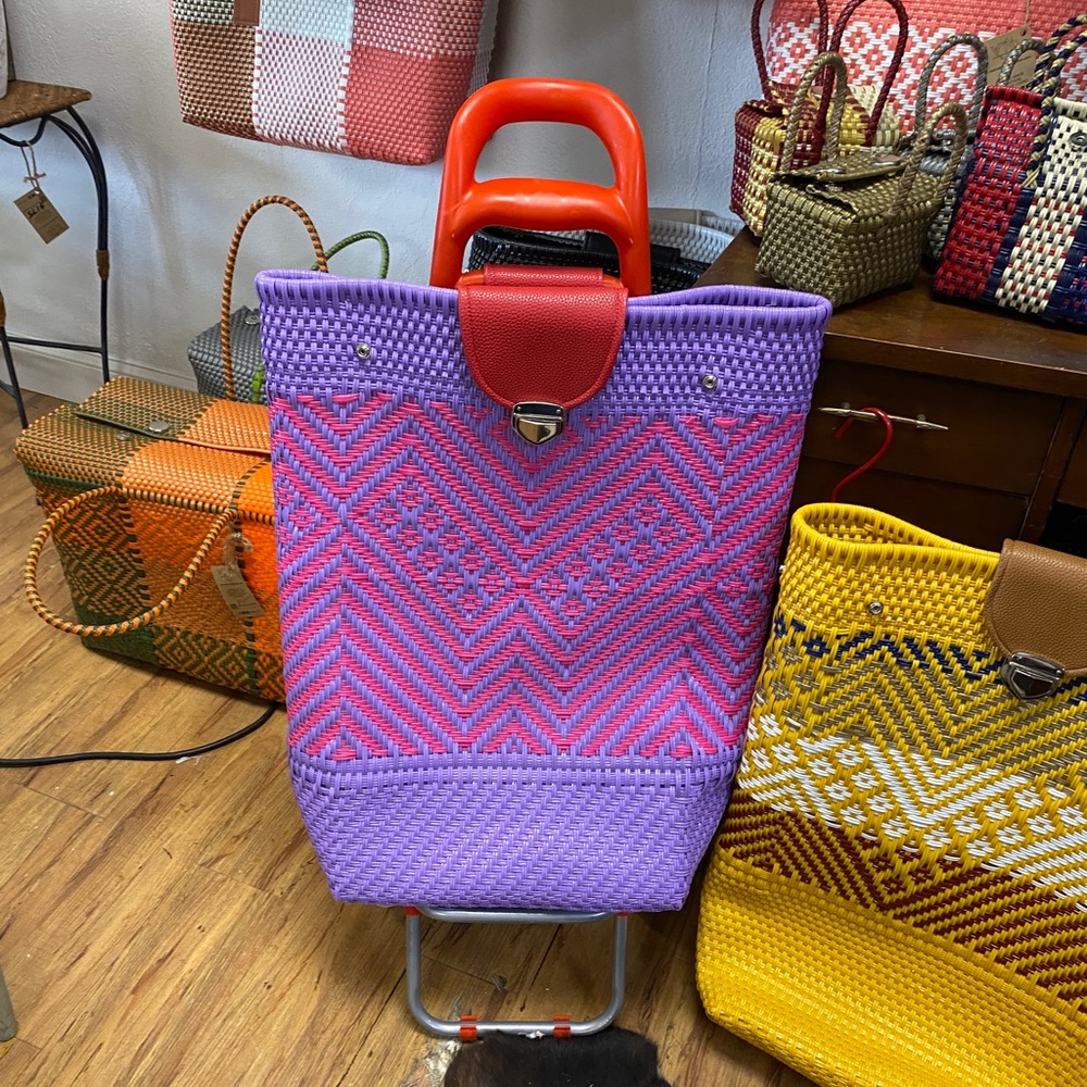 COPY - Metal rolling cart with woven bag